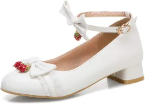 VOKLIN Women's Girls Lolita Mary Jane Flats Sweet Bow Ankle Strap Comfort Low Heel Princess Oxford Dress Shoes