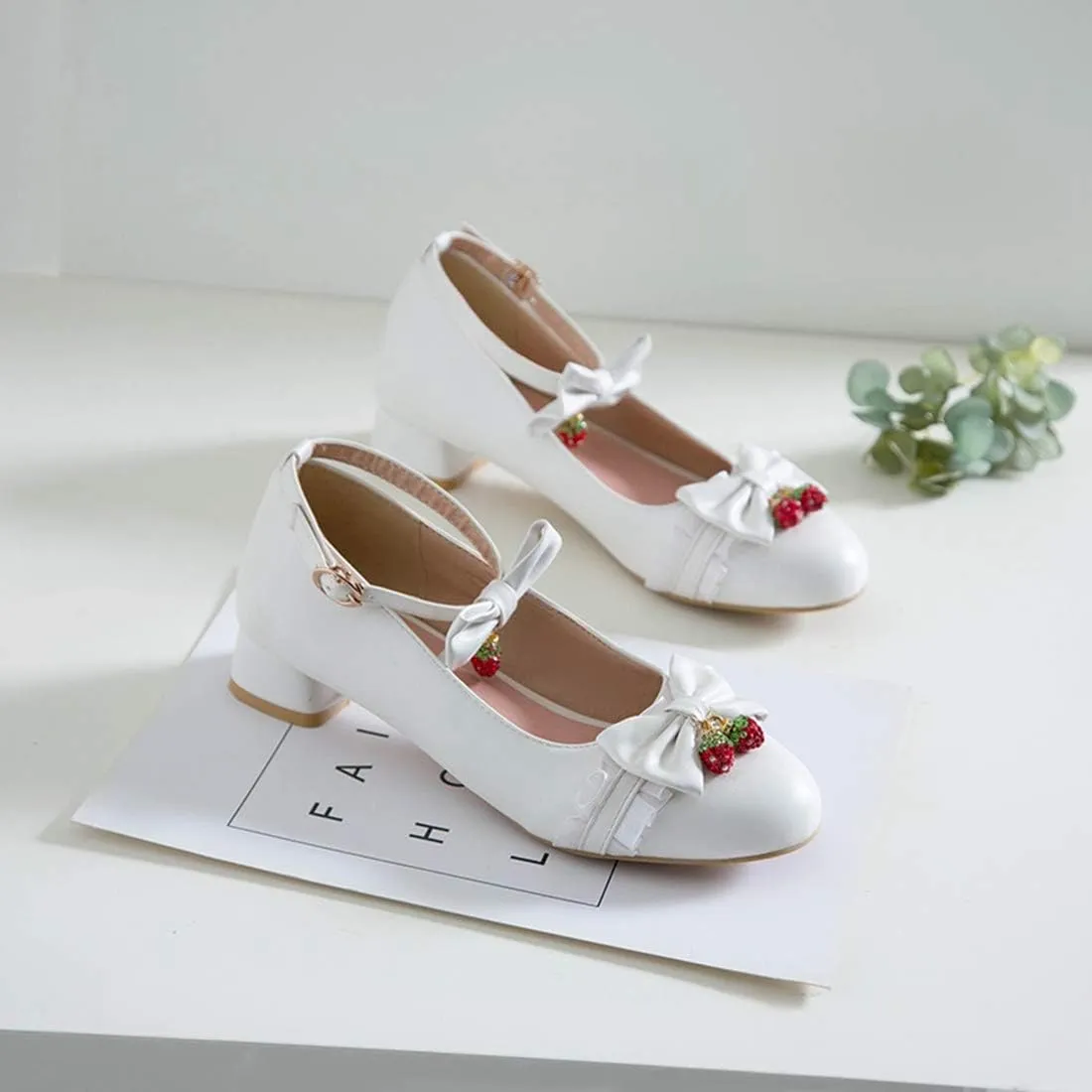 VOKLIN Women's Girls Lolita Mary Jane Flats Sweet Bow Ankle Strap Comfort Low Heel Princess Oxford Dress Shoes