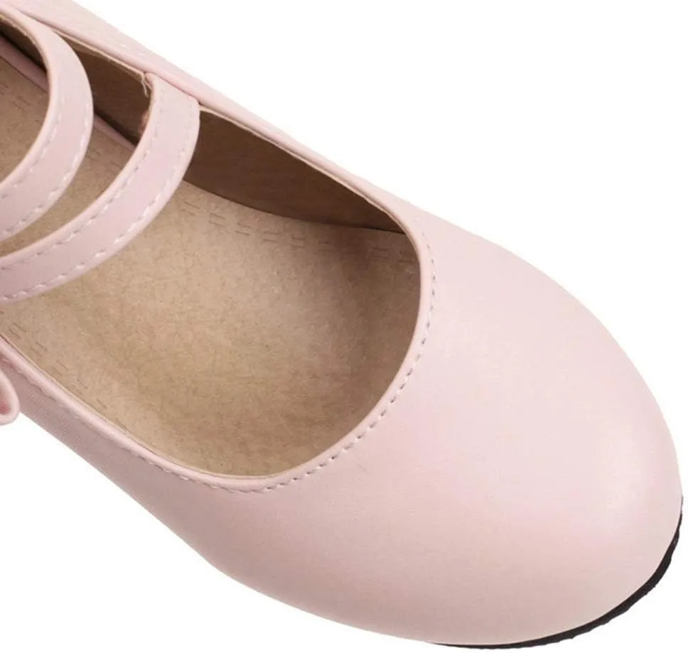 VOKLIN Women's Girls Lolita Mary Jane Pumps Sweet Bow Ankle Strap Block High Heel Cosplay Oxford Dress Shoes