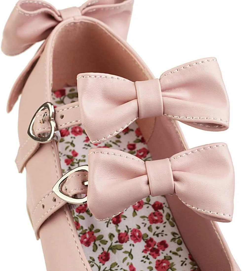 VOKLIN Women's Girls Lolita Mary Jane Pumps Sweet Bow Lace Ankle Strap Mid Heels Cosplay Oxford Dress Shoes