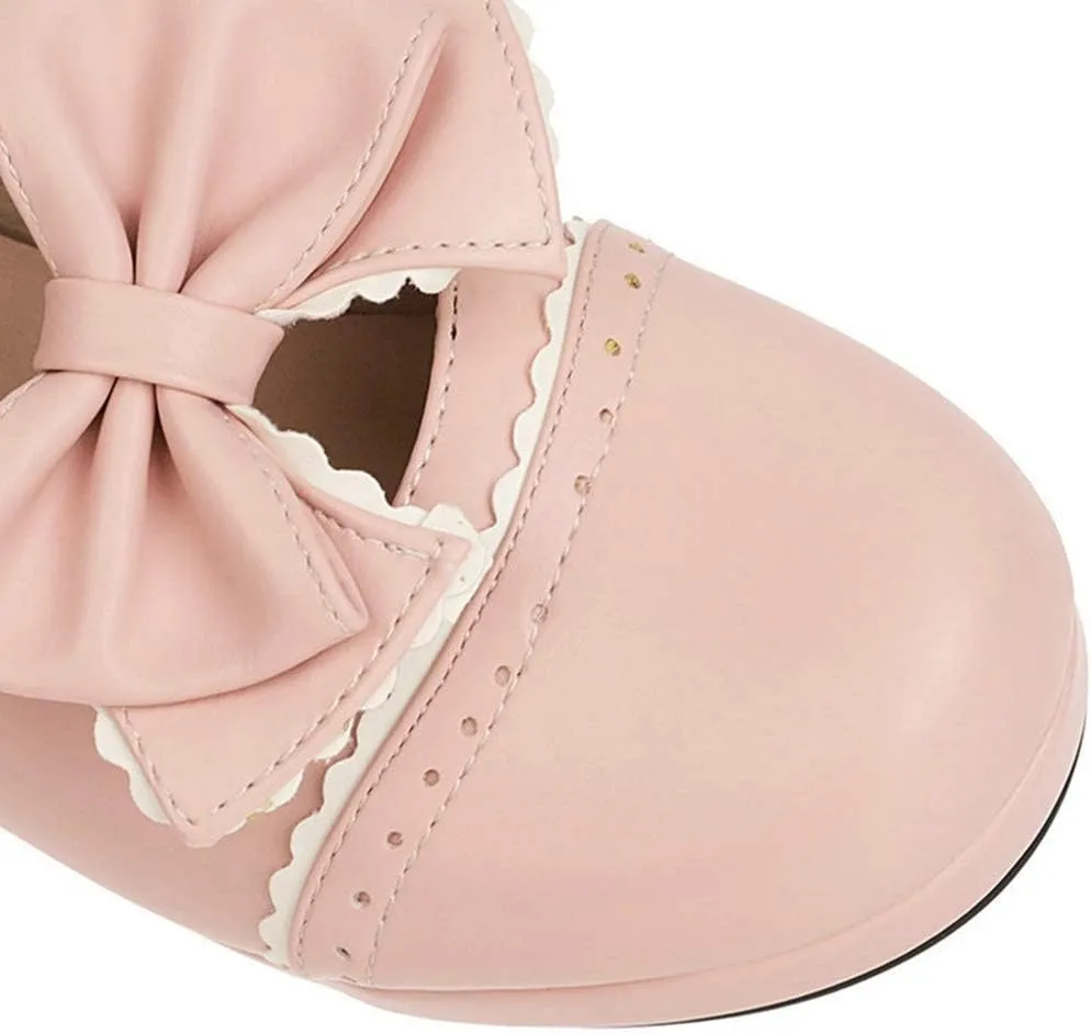 VOKLIN Women's Girls Lolita Mary Jane Shoes Cute Bow Ankle Strap Block Low Heel Princess Oxford Dress Pumps