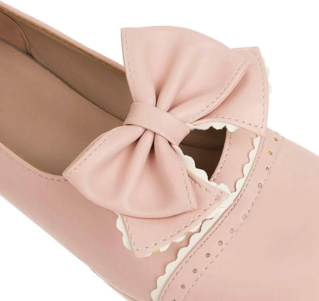 VOKLIN Women's Girls Lolita Mary Jane Shoes Cute Bow Ankle Strap Block Low Heel Princess Oxford Dress Pumps