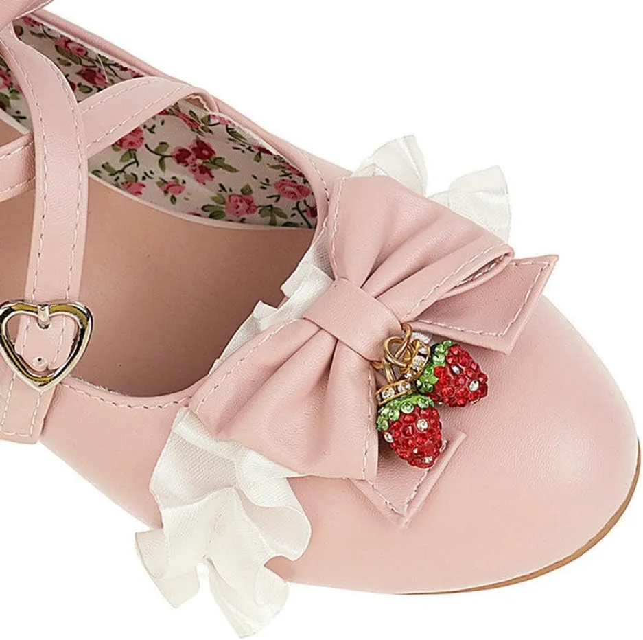 VOKLIN Women's Girls Lolita Mary Jane Shoes Sweet Bow Cross Ankle Strap Low Heel Princess Oxford Dress Pumps