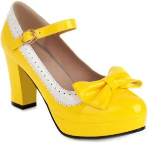 VOKLIN Women's Girls Lolita Platform Mary Jane Pumps Sweet Bow Ankle Strap Block High Heel Oxford Dress Shoes