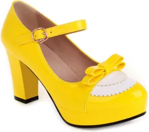 VOKLIN Women's Girls Lolita Platform Mary Jane Pumps Sweet Bow Ankle Strap Block High Heel Oxford Dress Shoes