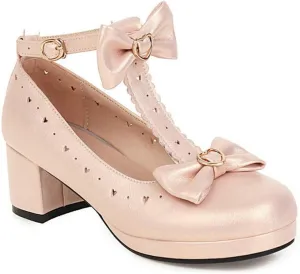 VOKLIN Women's Girls Lolita T-Strap Mary Janes Pumps Sweet Bow Block Low Heels Princess Oxford Dress Shoes
