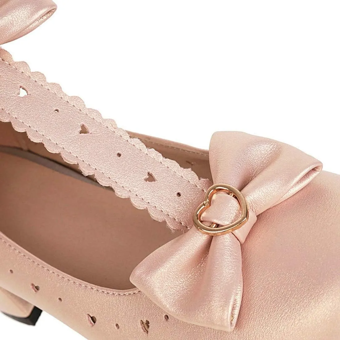 VOKLIN Women's Girls Lolita T-Strap Mary Janes Pumps Sweet Bow Block Low Heels Princess Oxford Dress Shoes