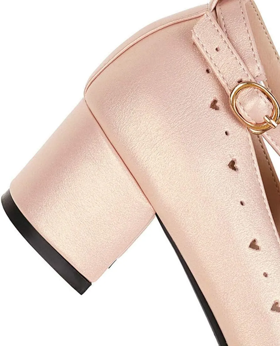 VOKLIN Women's Girls Lolita T-Strap Mary Janes Pumps Sweet Bow Block Low Heels Princess Oxford Dress Shoes