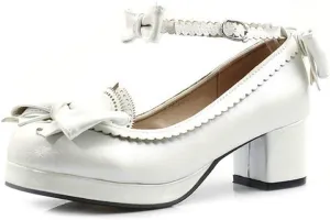 VOKLIN Women's Girls Princess Mary Janes Pumps Sweet Bow Ankle Strap Block Mid Heel Lolita Oxford Dress Shoes