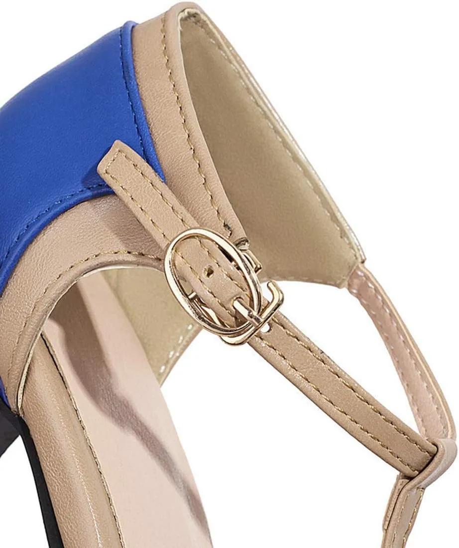 VOKLIN Women's Girls T-Strap Mary Jane Pumps with Bow Round Toe Ankle Strap Block Mid Heel Oxford Dress Shoes