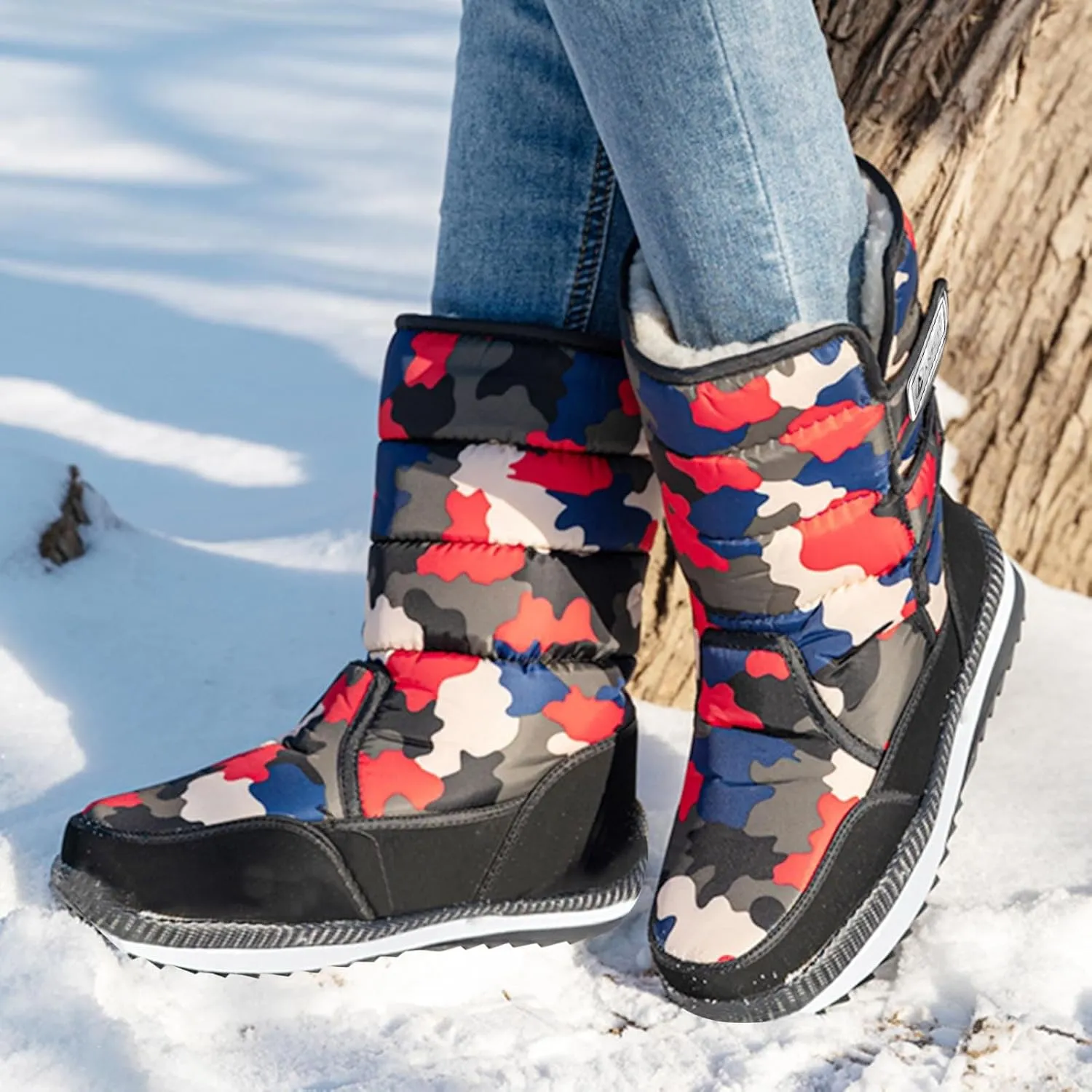 Water Proof Snow Boots for Men Thickened Warm Fleece Boots Thick Bottom Mid Calf Winter Boots Non Slip Tall Men Shoes