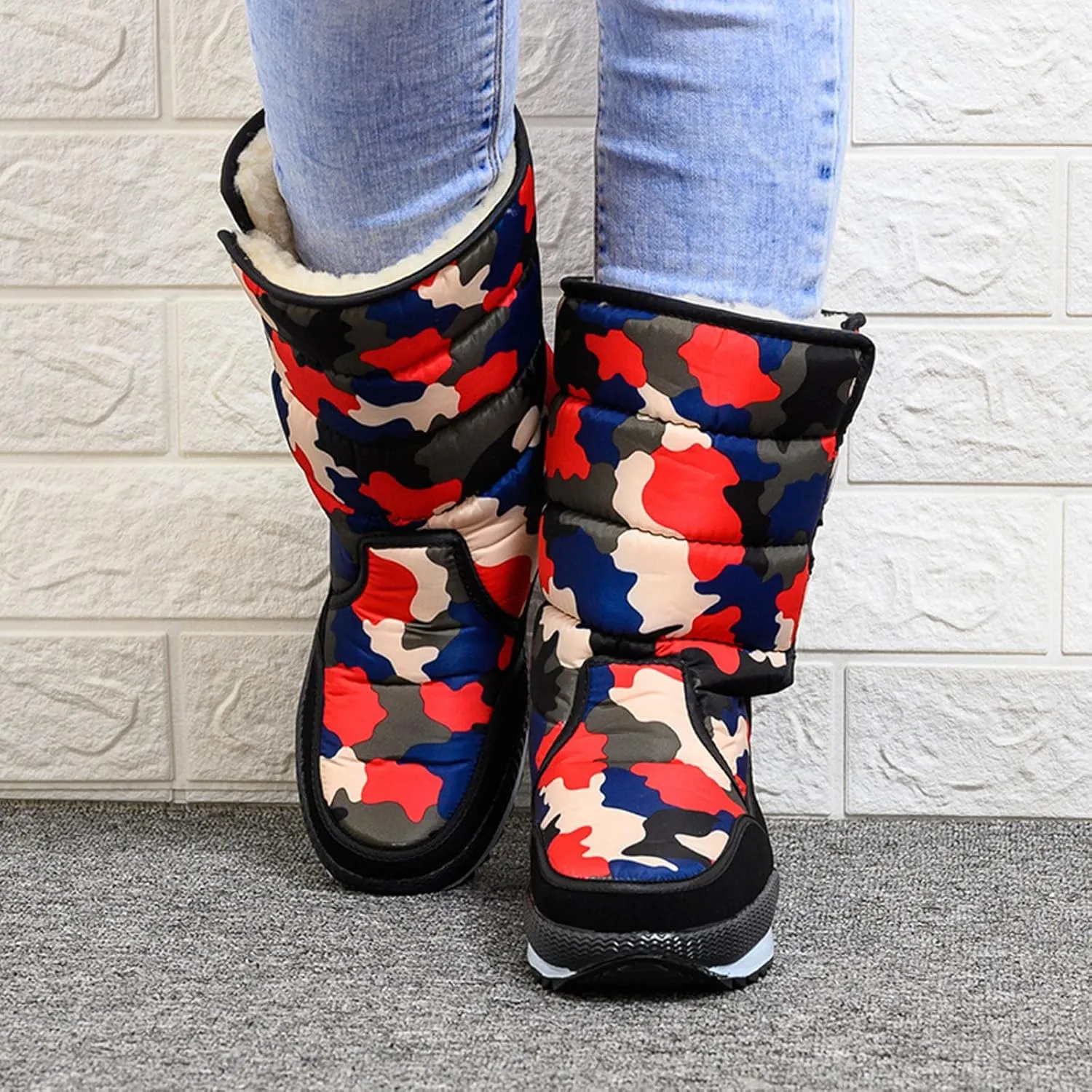 Water Proof Snow Boots for Men Thickened Warm Fleece Boots Thick Bottom Mid Calf Winter Boots Non Slip Tall Men Shoes
