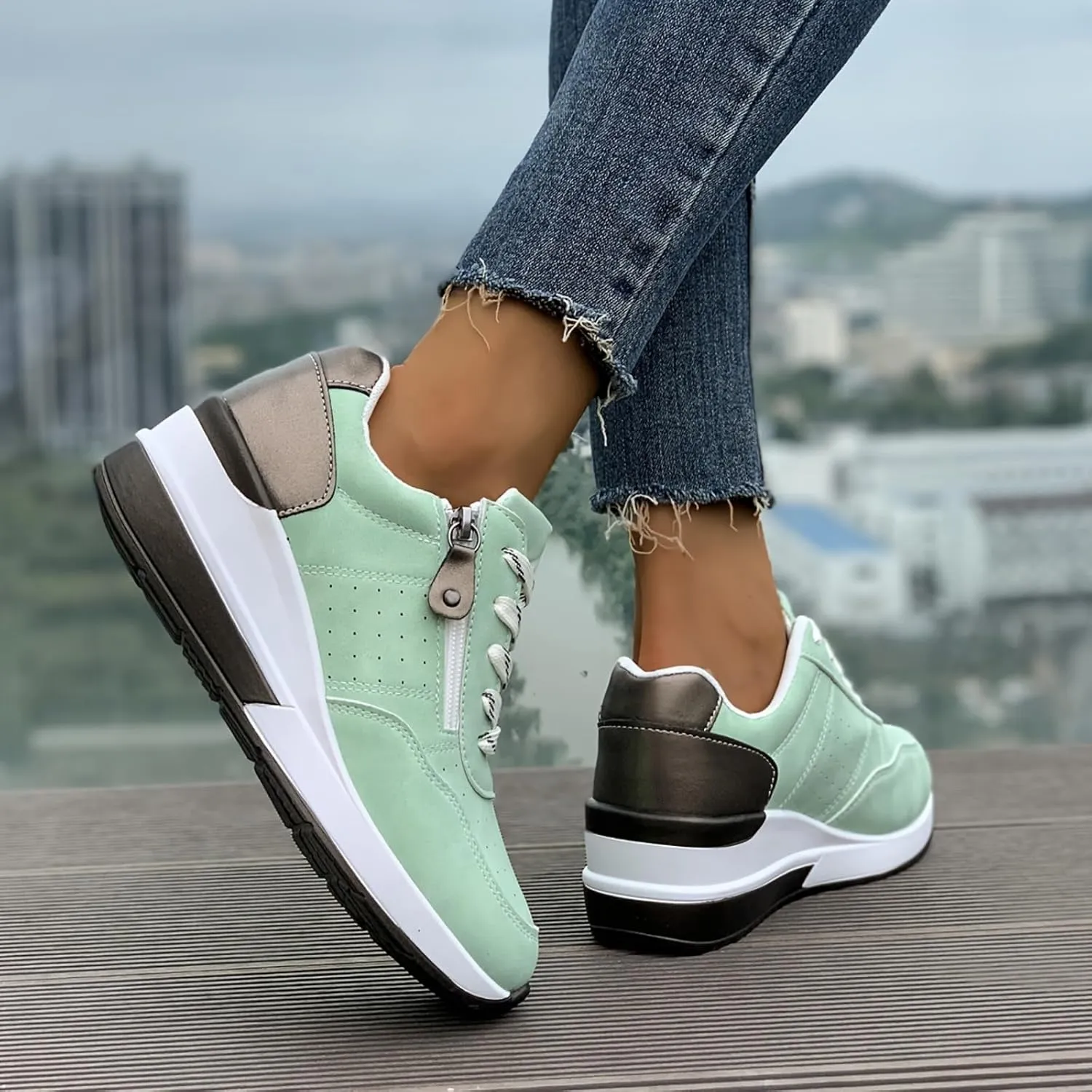 Wedge Sneakers for Women Dressy High Heel Wedge Shoes with Zipped Platform Sneakers Workout Gym Shoe Lace Up Casual Shoes 2025