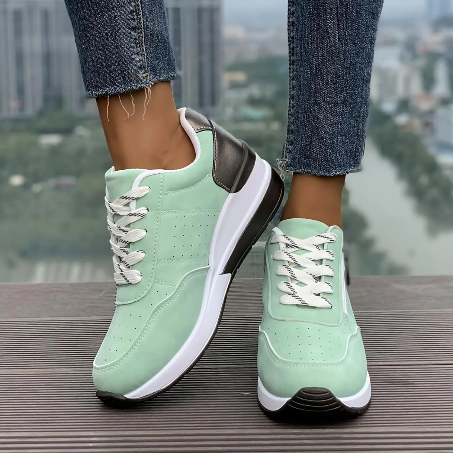 Wedge Sneakers for Women Dressy High Heel Wedge Shoes with Zipped Platform Sneakers Workout Gym Shoe Lace Up Casual Shoes 2025
