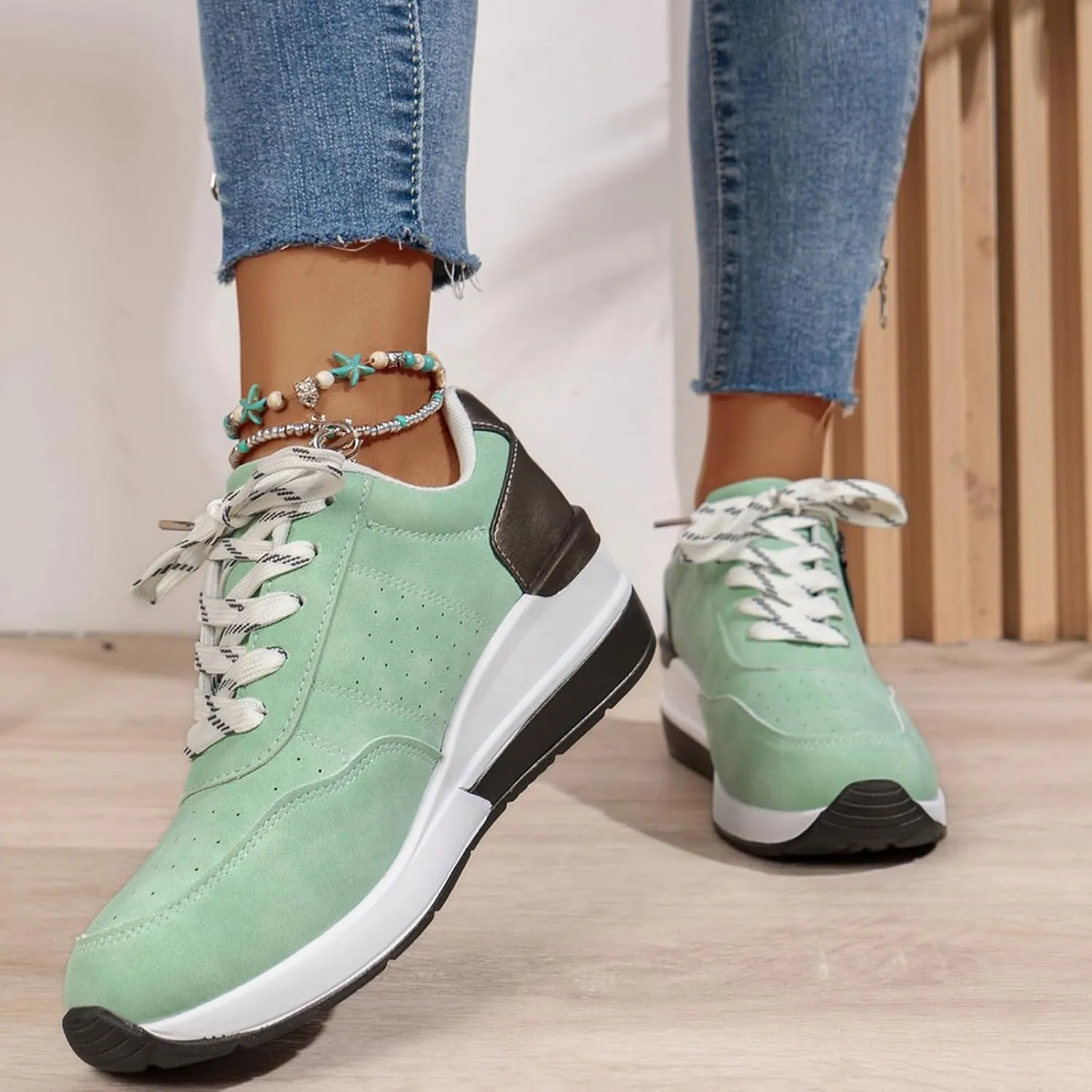 Wedge Sneakers for Women Dressy High Heel Wedge Shoes with Zipped Platform Sneakers Workout Gym Shoe Lace Up Casual Shoes 2025