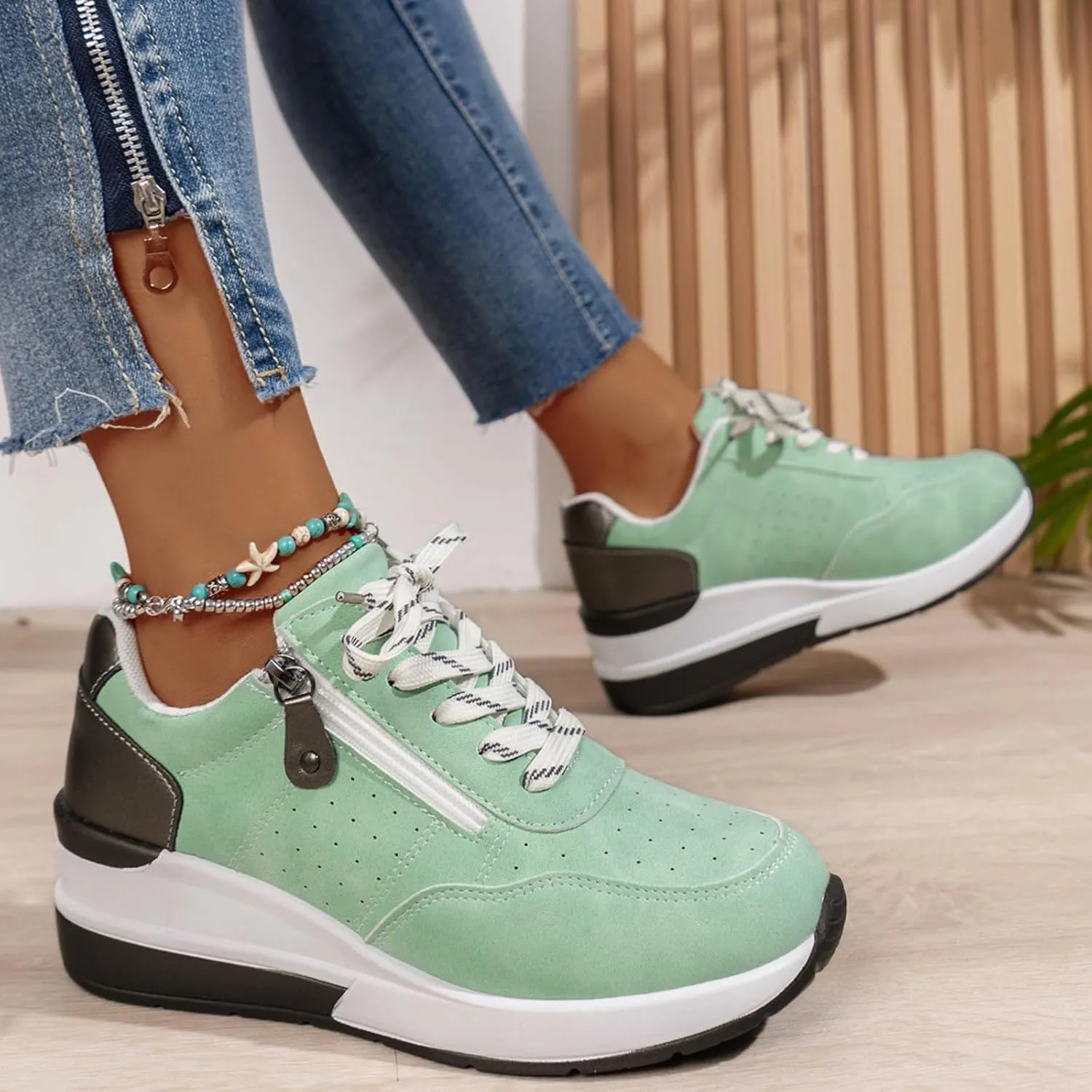 Wedge Sneakers for Women Dressy High Heel Wedge Shoes with Zipped Platform Sneakers Workout Gym Shoe Lace Up Casual Shoes 2025