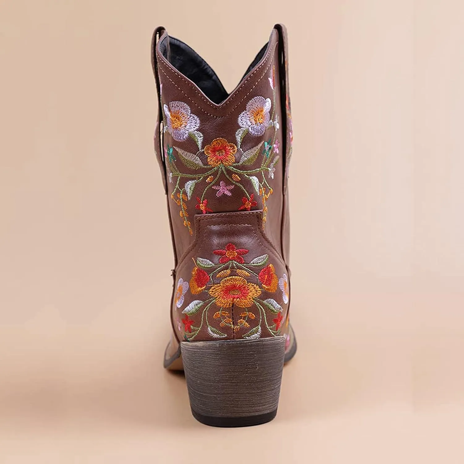 Wide Calf Cowboy Boots Cowgirl Booties for Women Embroidered Chunky Heel Pointed Toe Western Boots Pull On Boots