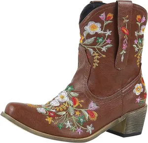 Wide Calf Cowboy Boots Cowgirl Booties for Women Embroidered Chunky Heel Pointed Toe Western Boots Pull On Boots