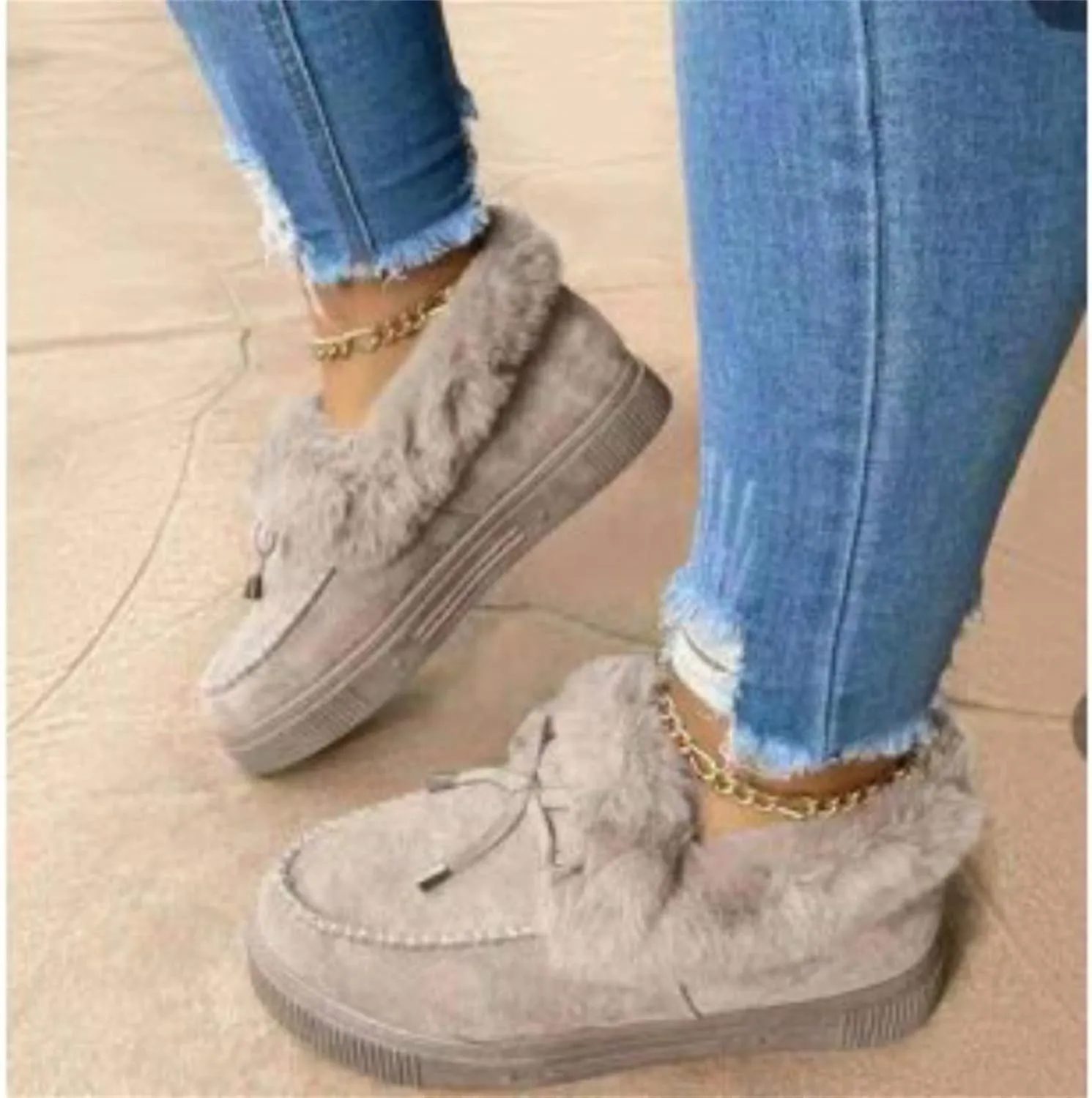 Winter Boots For Women 2024 Fashion Casual Slip-on Warm Loafers Shoes Faux Fur-Lined Comfortable Snow Ankle Booties