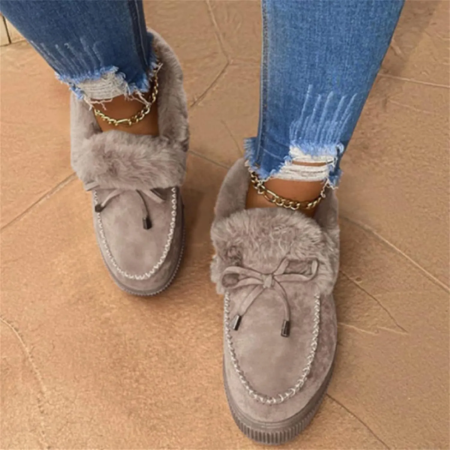 Winter Boots For Women 2024 Fashion Casual Slip-on Warm Loafers Shoes Faux Fur-Lined Comfortable Snow Ankle Booties