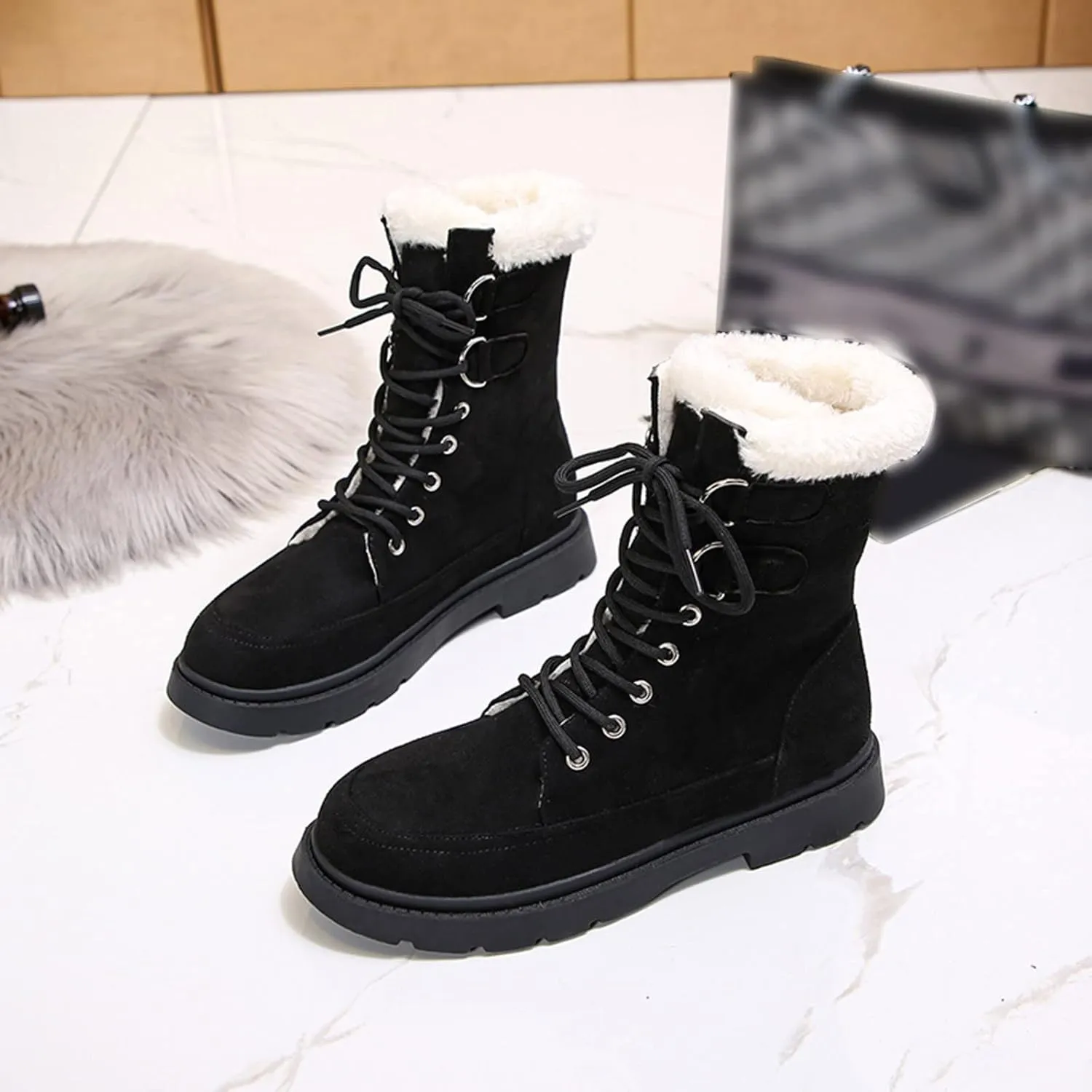 Winter Boots for Women Wide Width Womens Tall Winter Boots Waterproof Fur Lined Mid Calf Winter Boots Women Tall Snow Boots Waterproof Insulated Boots for Women Winter Waterproof