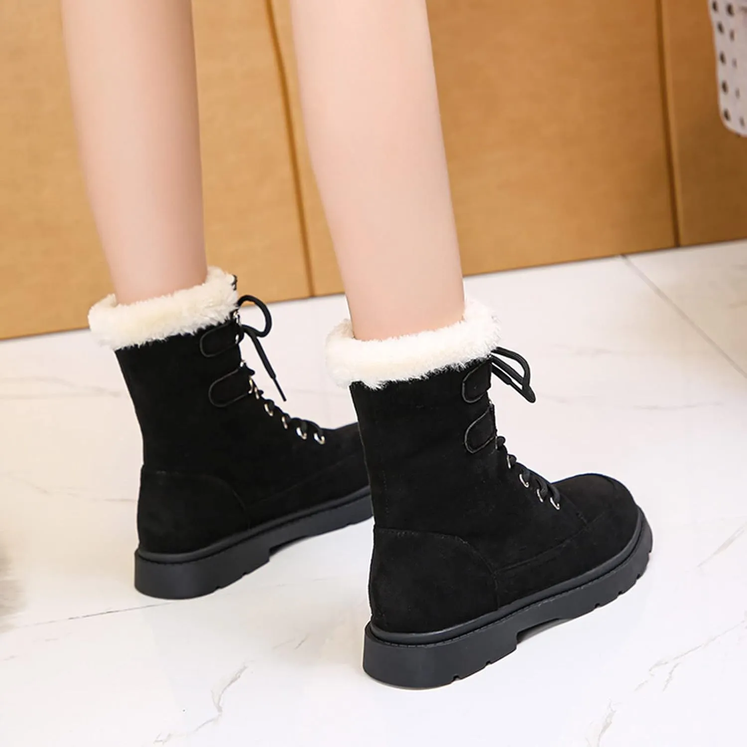 Winter Boots for Women Wide Width Womens Tall Winter Boots Waterproof Fur Lined Mid Calf Winter Boots Women Tall Snow Boots Waterproof Insulated Boots for Women Winter Waterproof