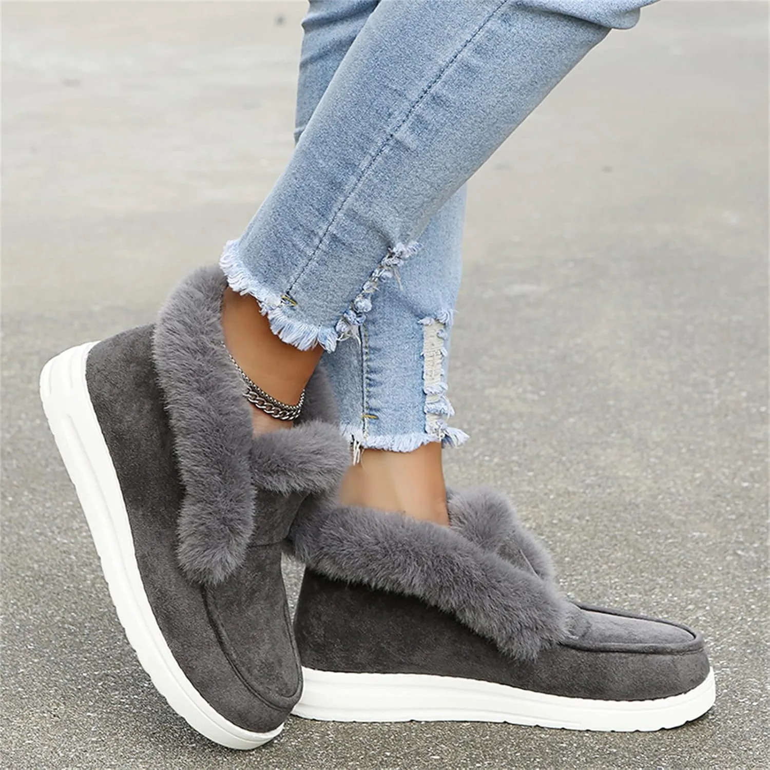 Winter Fashion Boots For Women 2024 Snow Boots Warm Fur Lined Anti-Slip Ankle Booties Outdoor Slip On Loafers Shoes