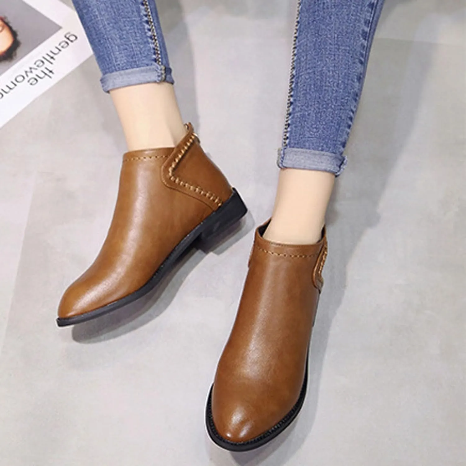 Women Ankle Boots Flat Booties for Women Arch Support Boots for Women Non Slip Boots for Women Womens Ankle Boots Flat Low Heel Booties White Ankle Cowgirl Boots for Women