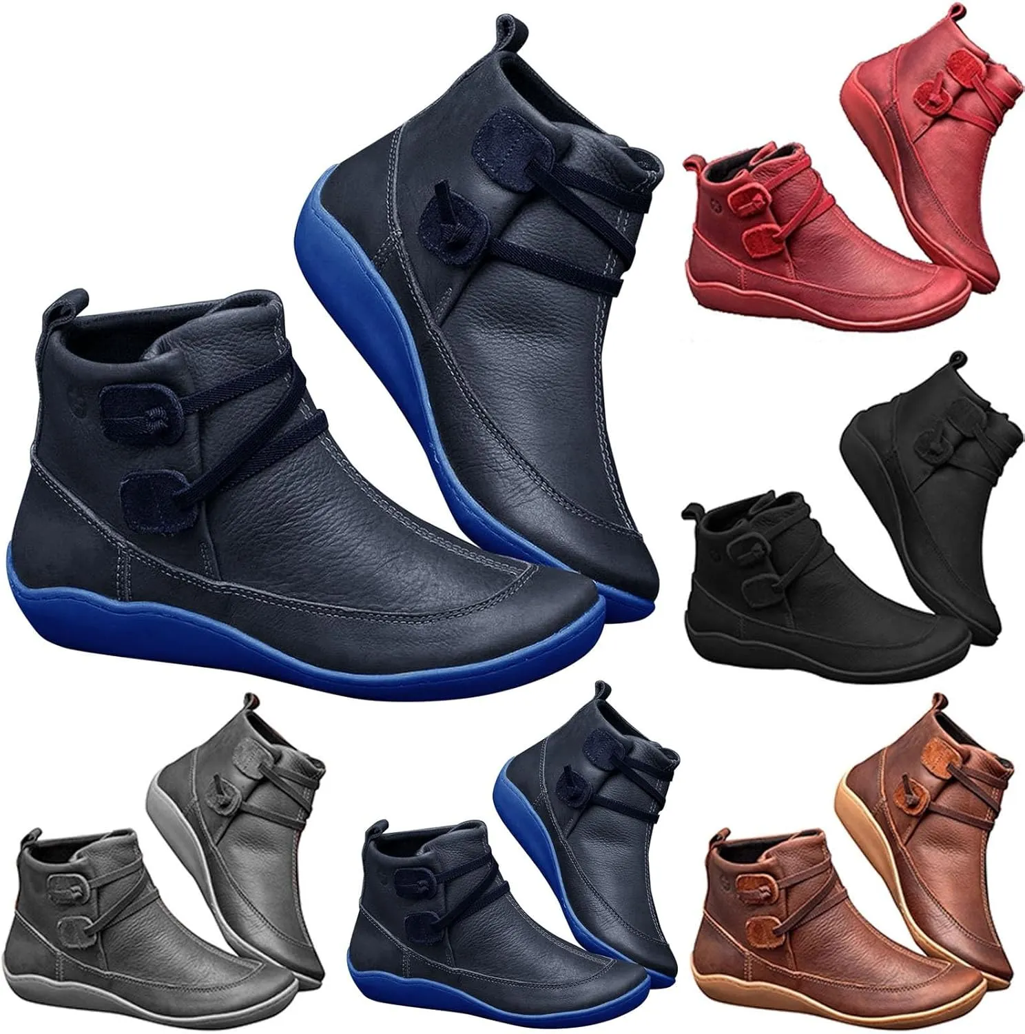 Womens Booties Ankle Western Booties for Women Flat Cowboy Boots for Women Womens Bootie Low Heel Cover Heel Round Toe Chunky Block Low Heel Vintage
