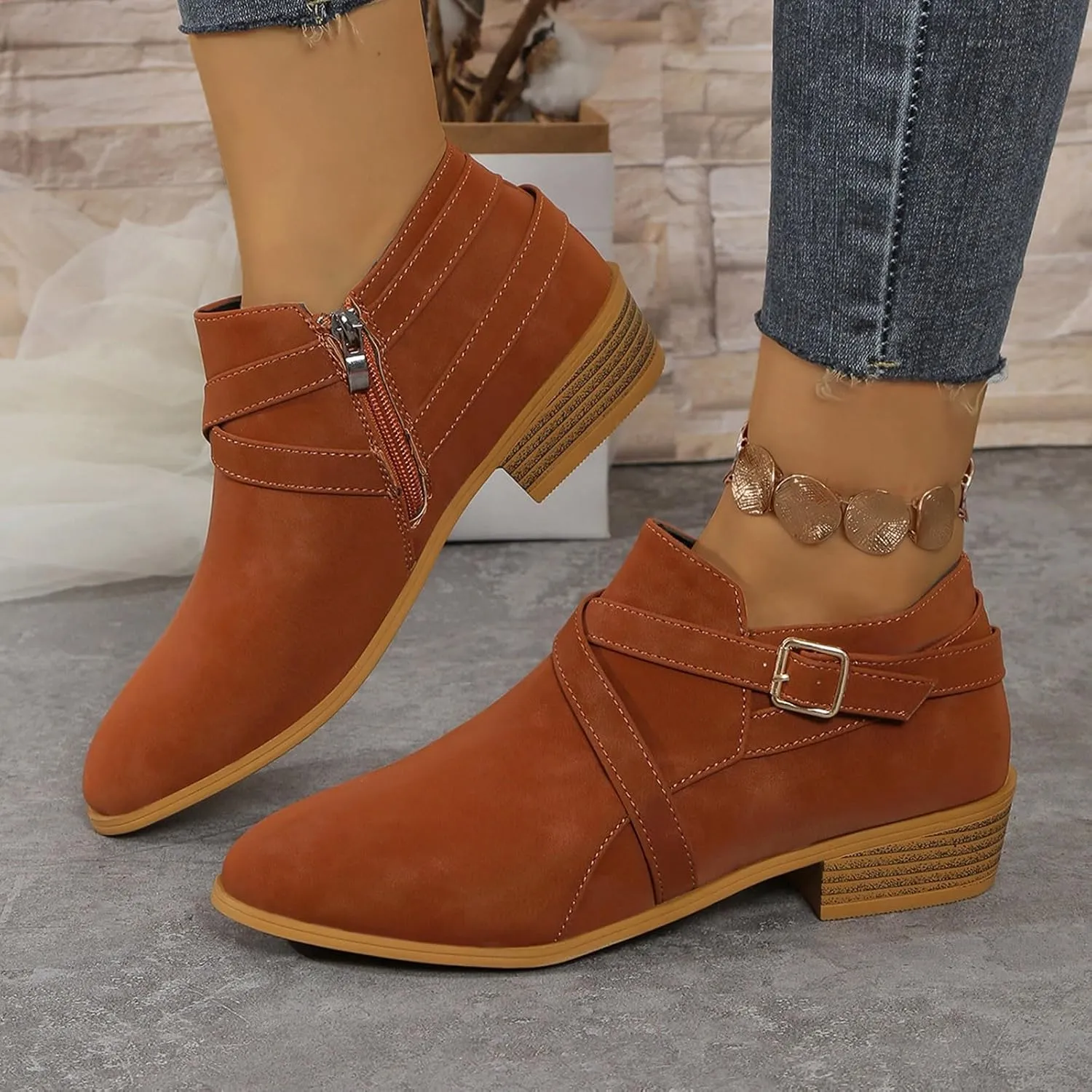 Womens Booties Low Heel Square Toe Ankle Boots Cowboy Boots for Women Mid Calf Womens Taupe Boots Womens Wide Width Booties and Ankle Boots Womens Wide Width Ankle Booties