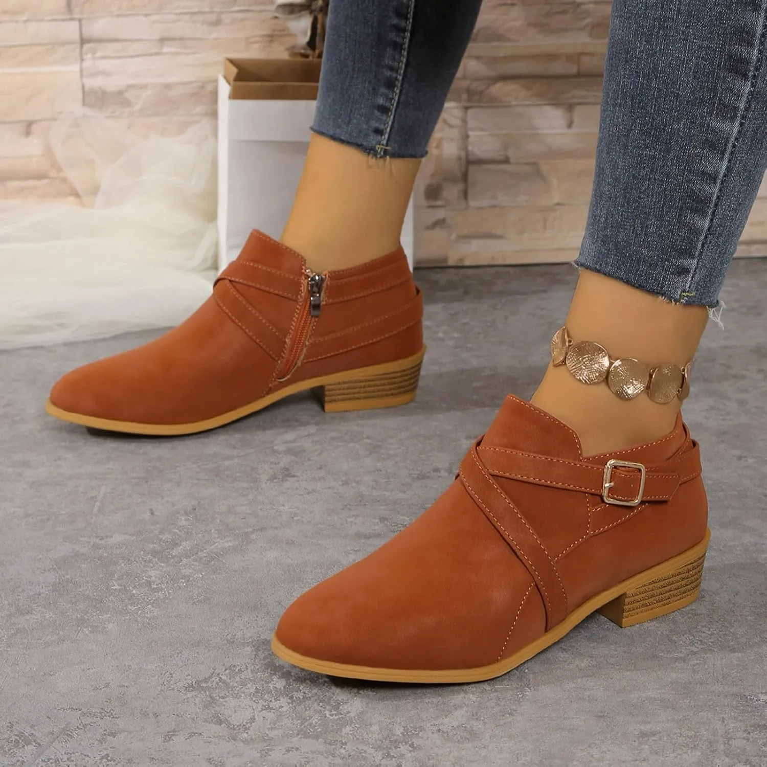Womens Booties Low Heel Square Toe Ankle Boots Cowboy Boots for Women Mid Calf Womens Taupe Boots Womens Wide Width Booties and Ankle Boots Womens Wide Width Ankle Booties