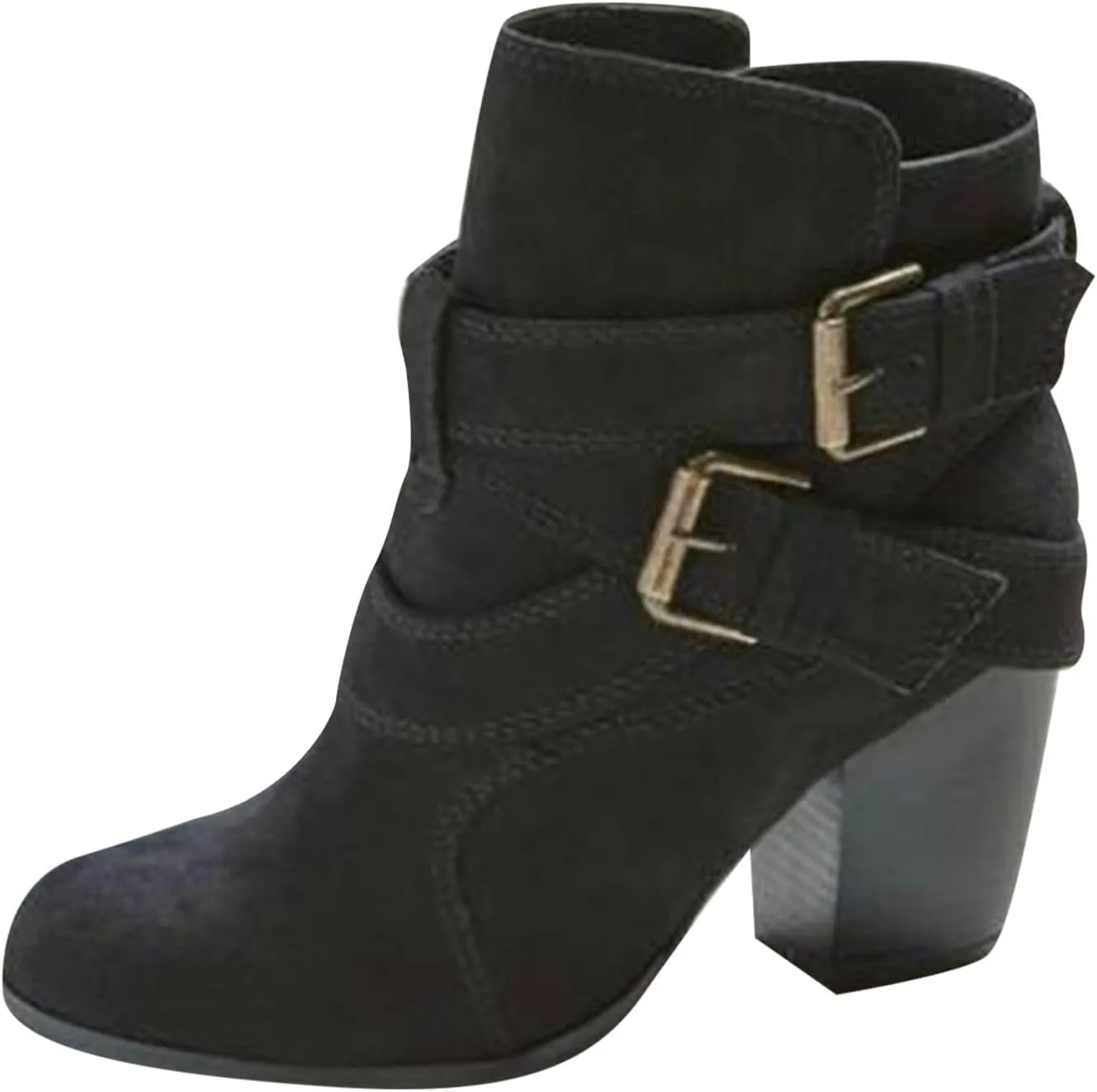 Womens Boots Ankle Heels Winter and Fall Boots for Women 2024 Low Heel Round Toe Chunky High Heel Belt Buckle Booties