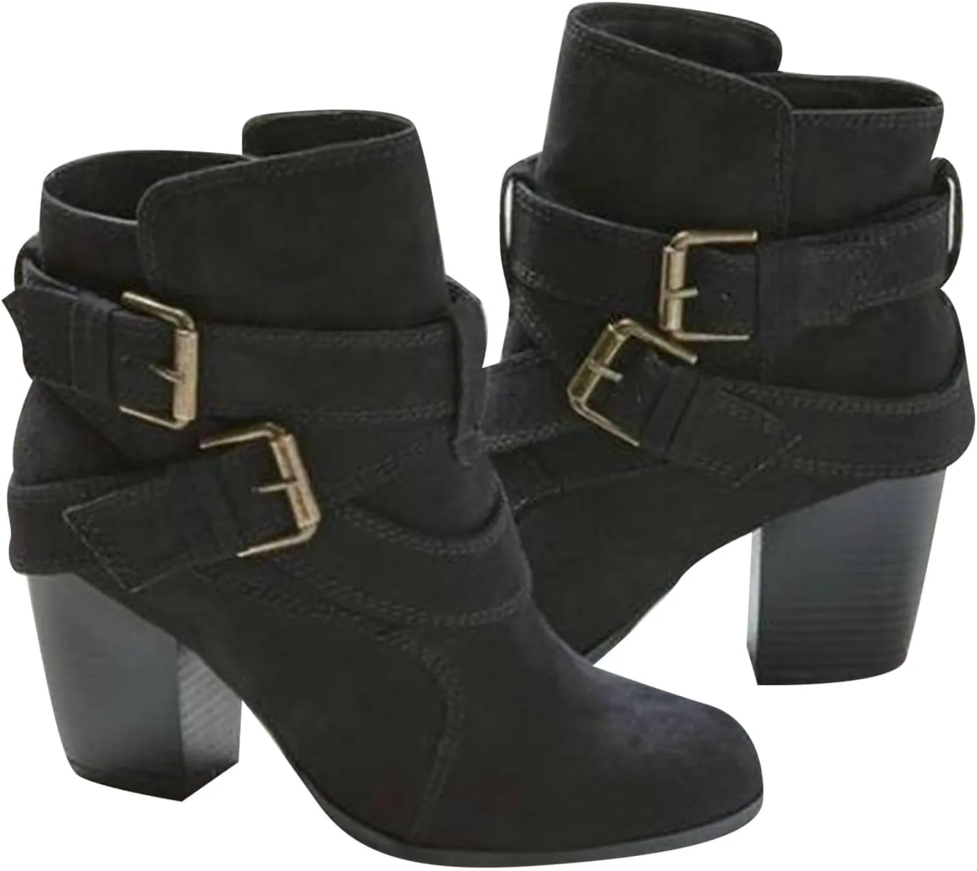 Womens Boots Ankle Heels Winter and Fall Boots for Women 2024 Low Heel Round Toe Chunky High Heel Belt Buckle Booties