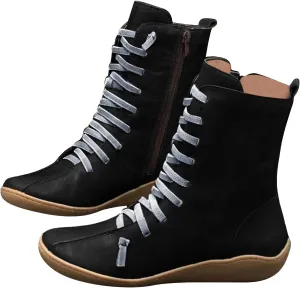 Women's Casual Boots Work Boots for Women Wide WidthWomen's Retro Mid-Calf Boots Solid Color Lace-up Short Boots