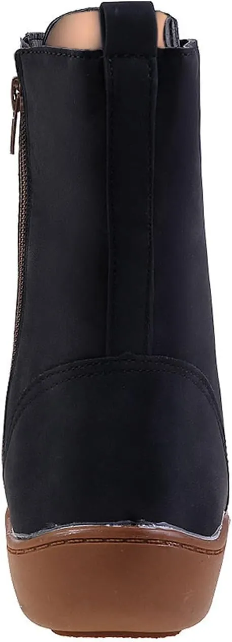 Women's Casual Boots Work Boots for Women Wide WidthWomen's Retro Mid-Calf Boots Solid Color Lace-up Short Boots