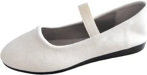 Women's Comfortable Slip On Flat Shoes Casual Leather Closed Toe Ballerina Loafers for Daily Wear with Elastic