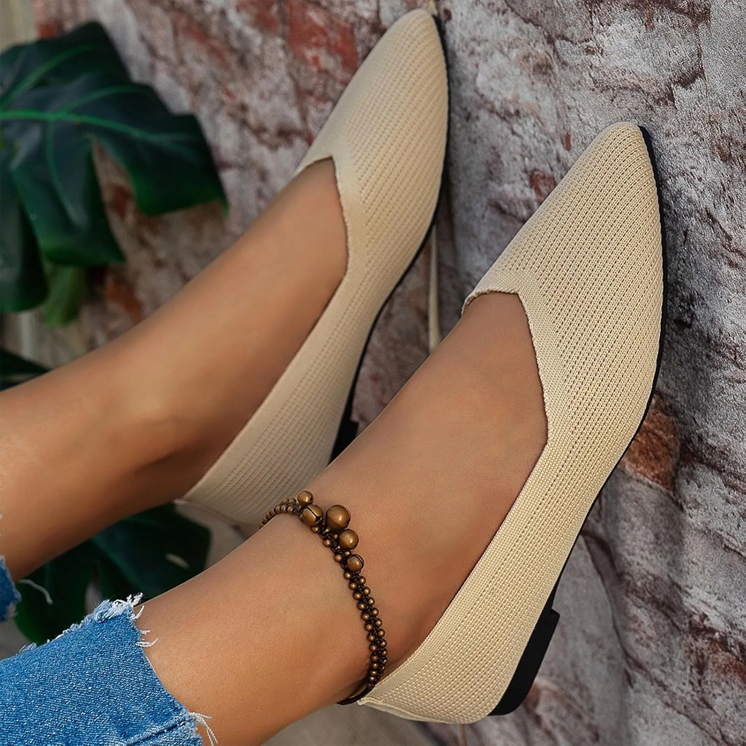 Women's Flats Shoes Comfortable Dress Shoe Pointed Toe Flat Ballet Mesh Knit Dressy Slip on Business Casual Shoes