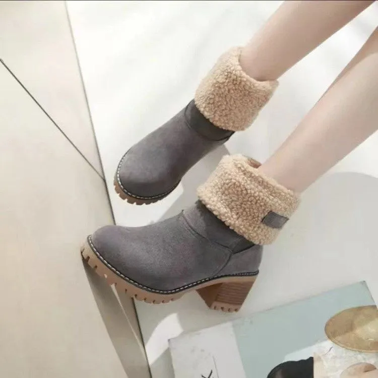 Women's Mid Calf Fur Lined Chunky Boots