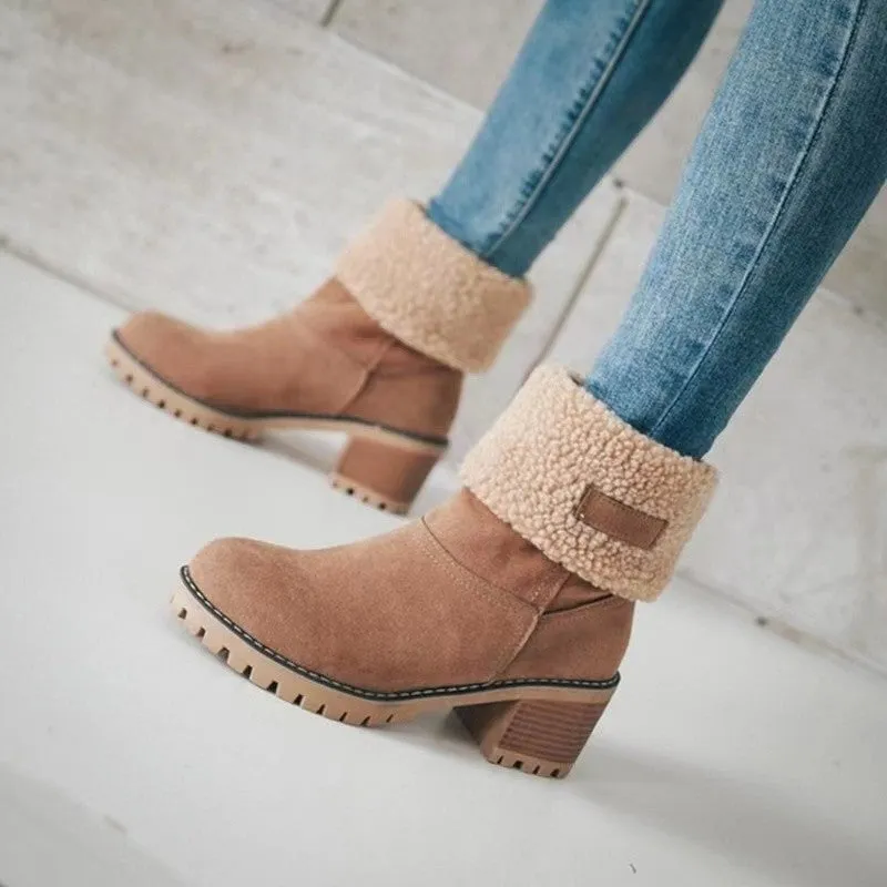 Women's Mid Calf Fur Lined Chunky Boots
