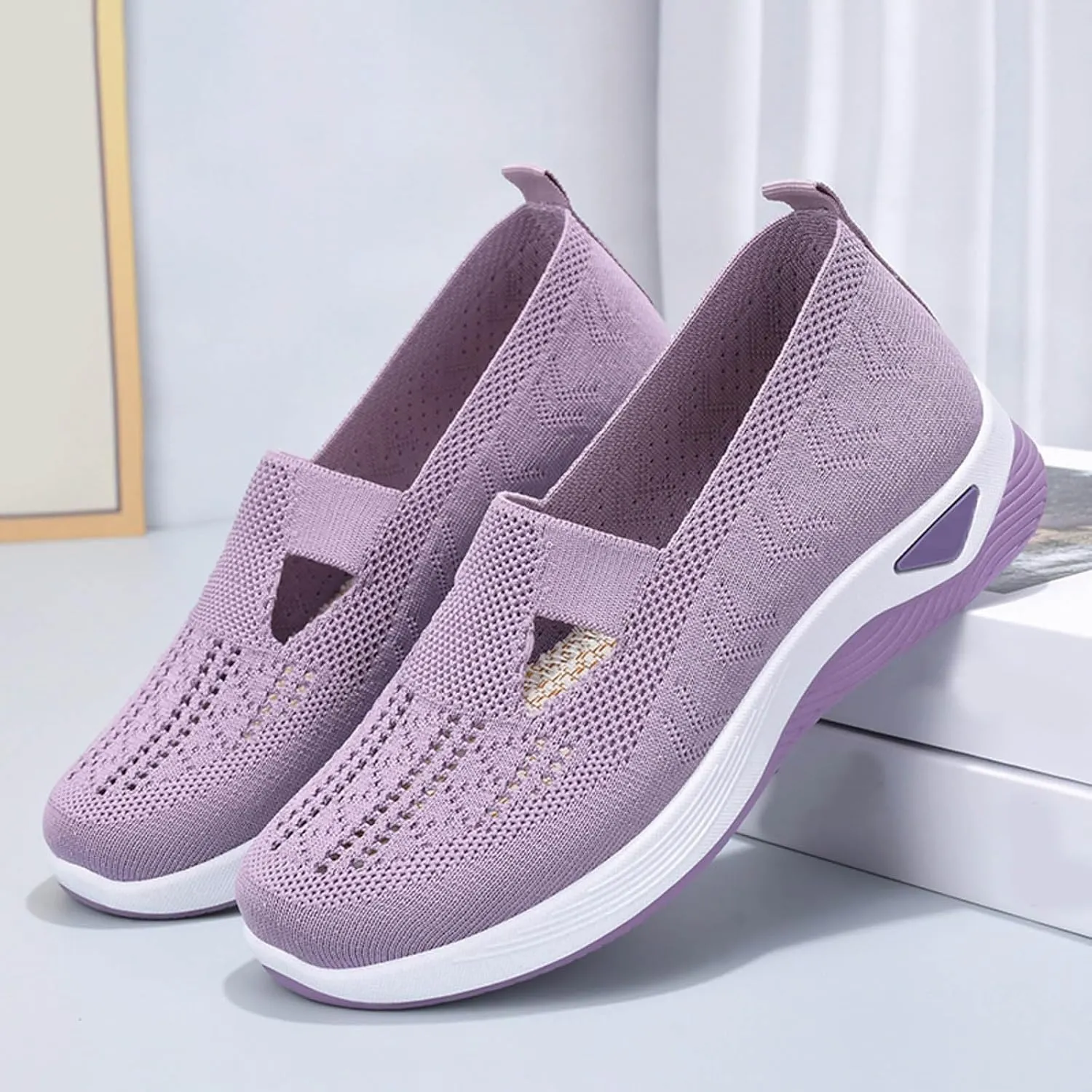 Womens Orthopedic Slip On Sneakers Walking Shoes with Arch Support Comfortable Casual Loafers Plantar Fasciitis Relief Foot Heel Pain Diabetic