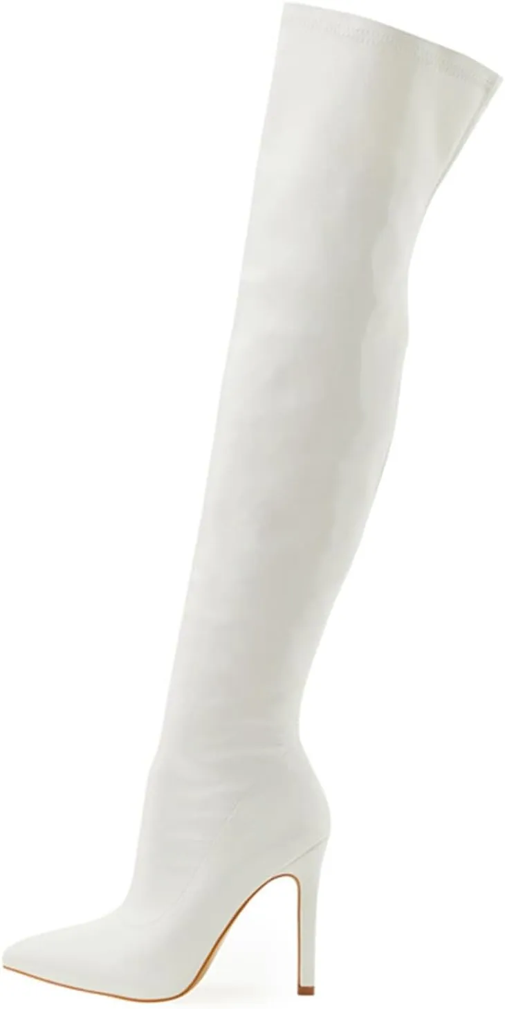 Women's Over The Knee Stretch Thigh High Boots Chunky High Heels Pointed Toe Long Fall Boots Knee High Cowboy Mid Calf