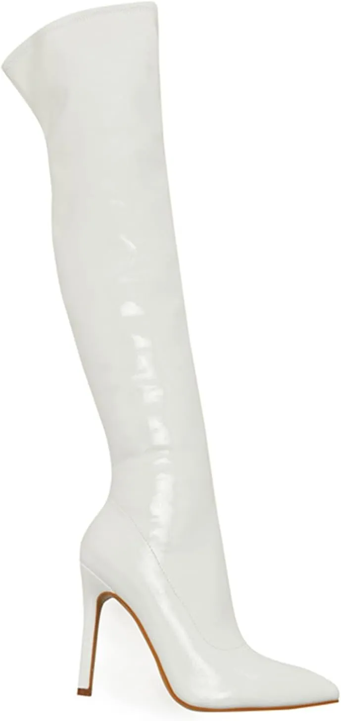 Women's Over The Knee Stretch Thigh High Boots Chunky High Heels Pointed Toe Long Fall Boots Knee High Cowboy Mid Calf