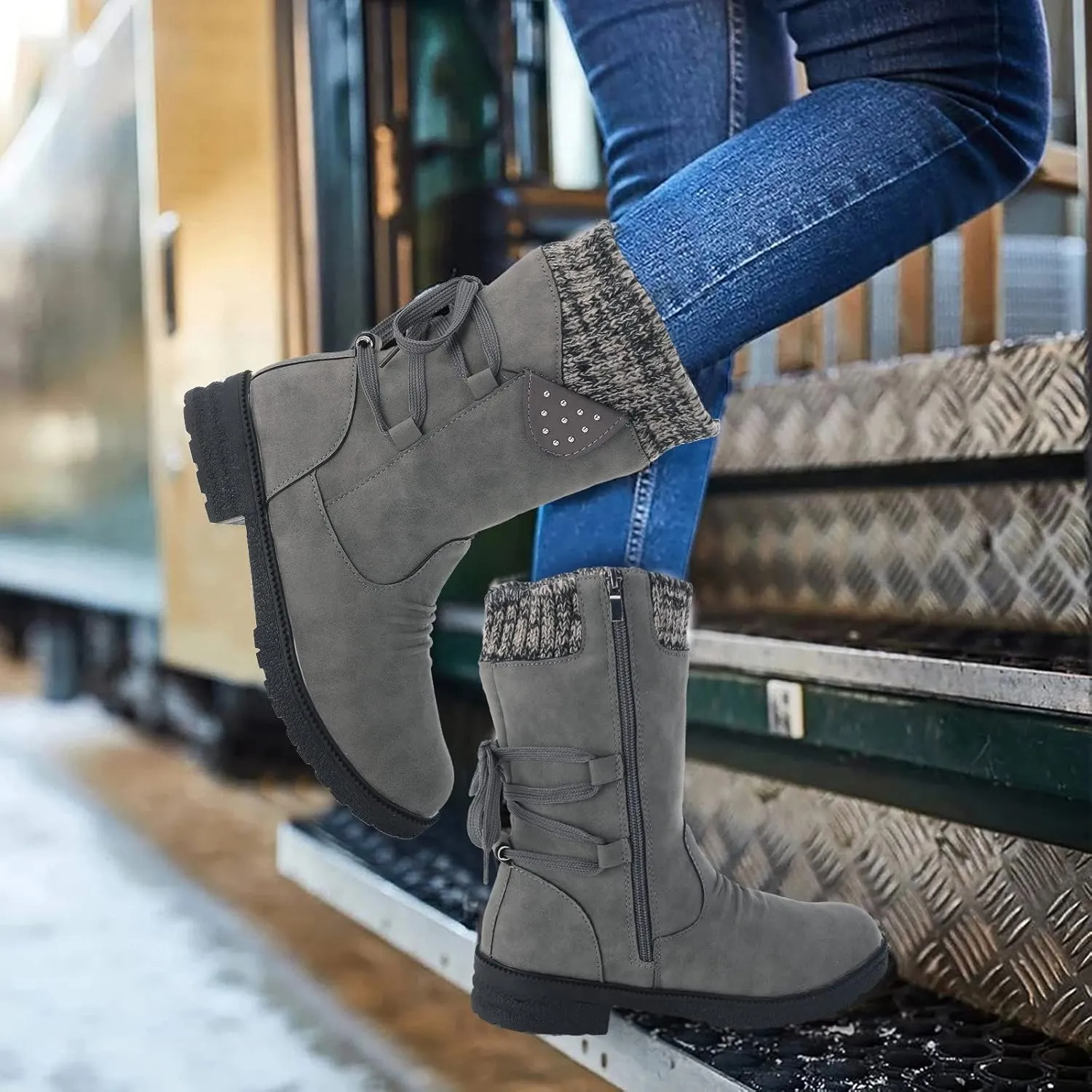 Womens Snow Boots 8.5 Wide Wide Foot Snow Boot for Women Women Platform Lace Up Winter Faux Fur Short Snow Boots Women's Winter Boots Black Womens Waterproof Winter Sneaker Boots