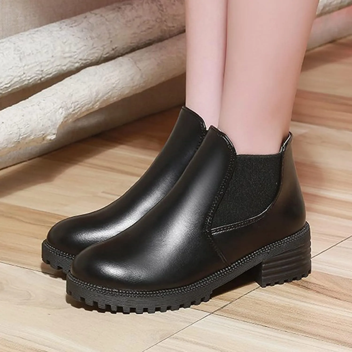 Womens Snow Boots Ankle Fall Booties for Women 2024 Boots for Women with Heel Boot Shoe Laces Flat Bottom Fashion Lug Sole Low Heel Chelsea Fashion