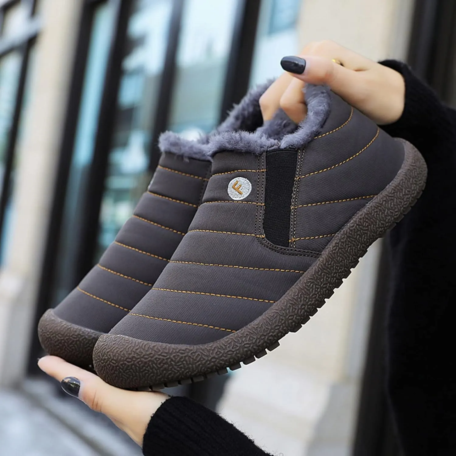 Womens Snow Boots Slip ons Women's Waterproof Winter Snow Boots Women's Black Leather Winter Boots Outdoor Boots Women Warm Botas Para La Nieve Para Mujer