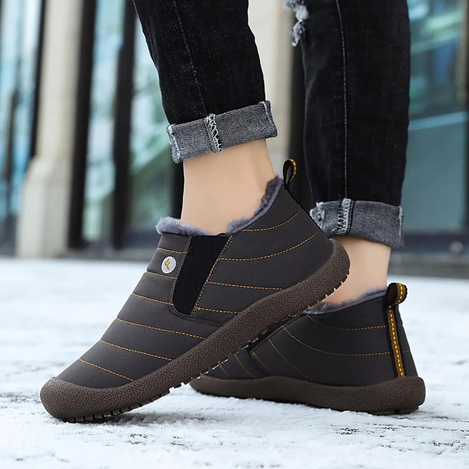 Womens Snow Boots Slip ons Women's Waterproof Winter Snow Boots Women's Black Leather Winter Boots Outdoor Boots Women Warm Botas Para La Nieve Para Mujer