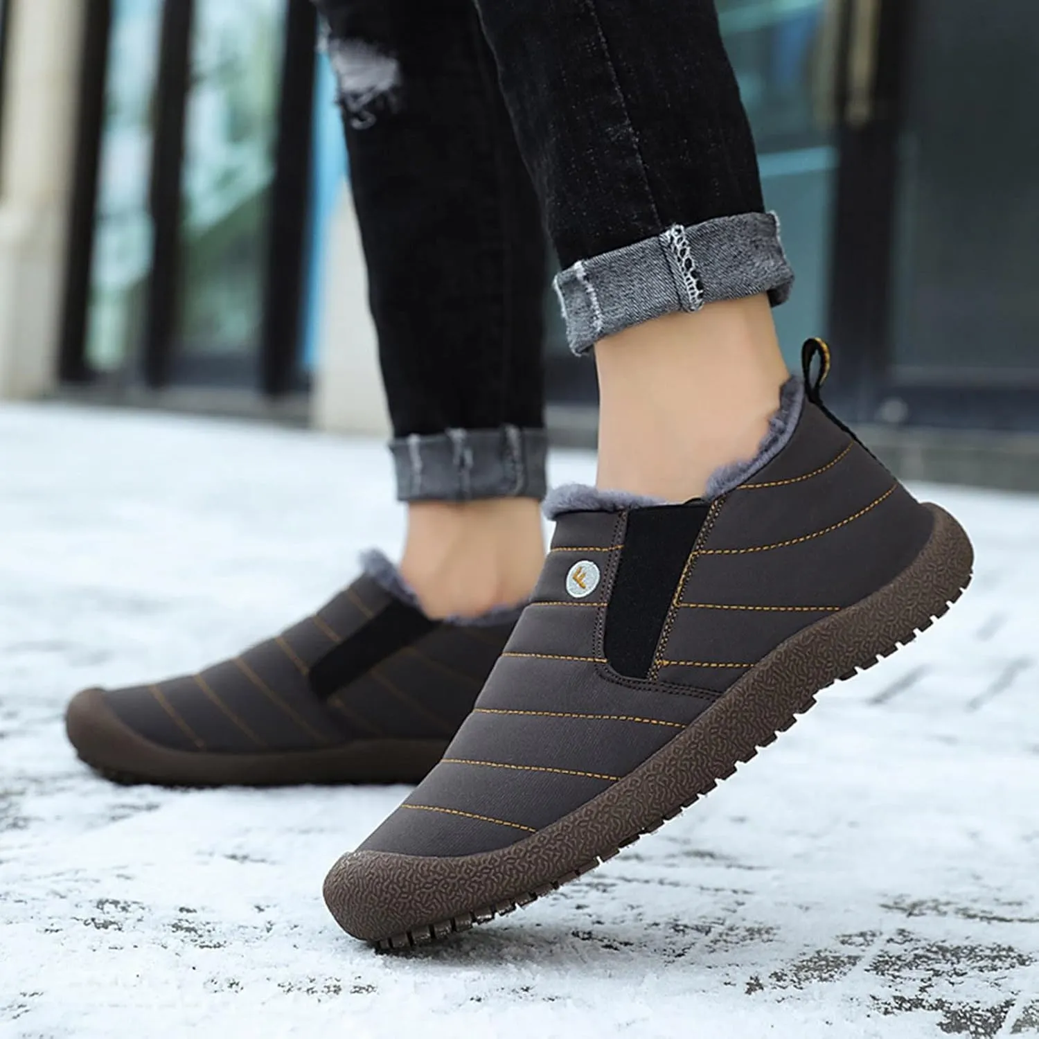 Womens Snow Boots Slip ons Women's Waterproof Winter Snow Boots Women's Black Leather Winter Boots Outdoor Boots Women Warm Botas Para La Nieve Para Mujer