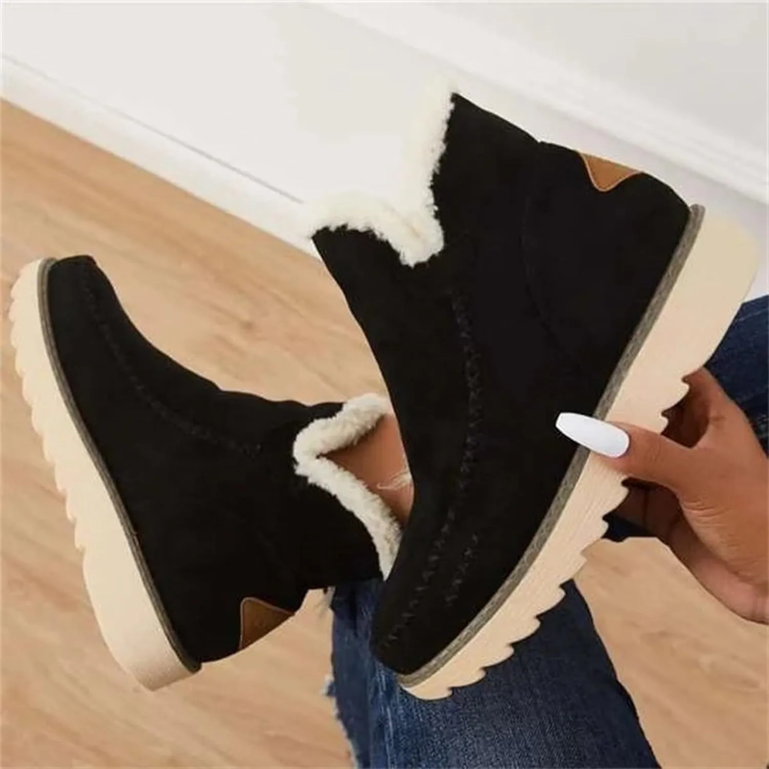 Womens Snow Boots Waterproof Wide Size 7 White Snow Boots Women Winter Brown Fur Boots for Women Waterproof Boots for Winter Waterproof Botas De Invierno Para Mujer Negras