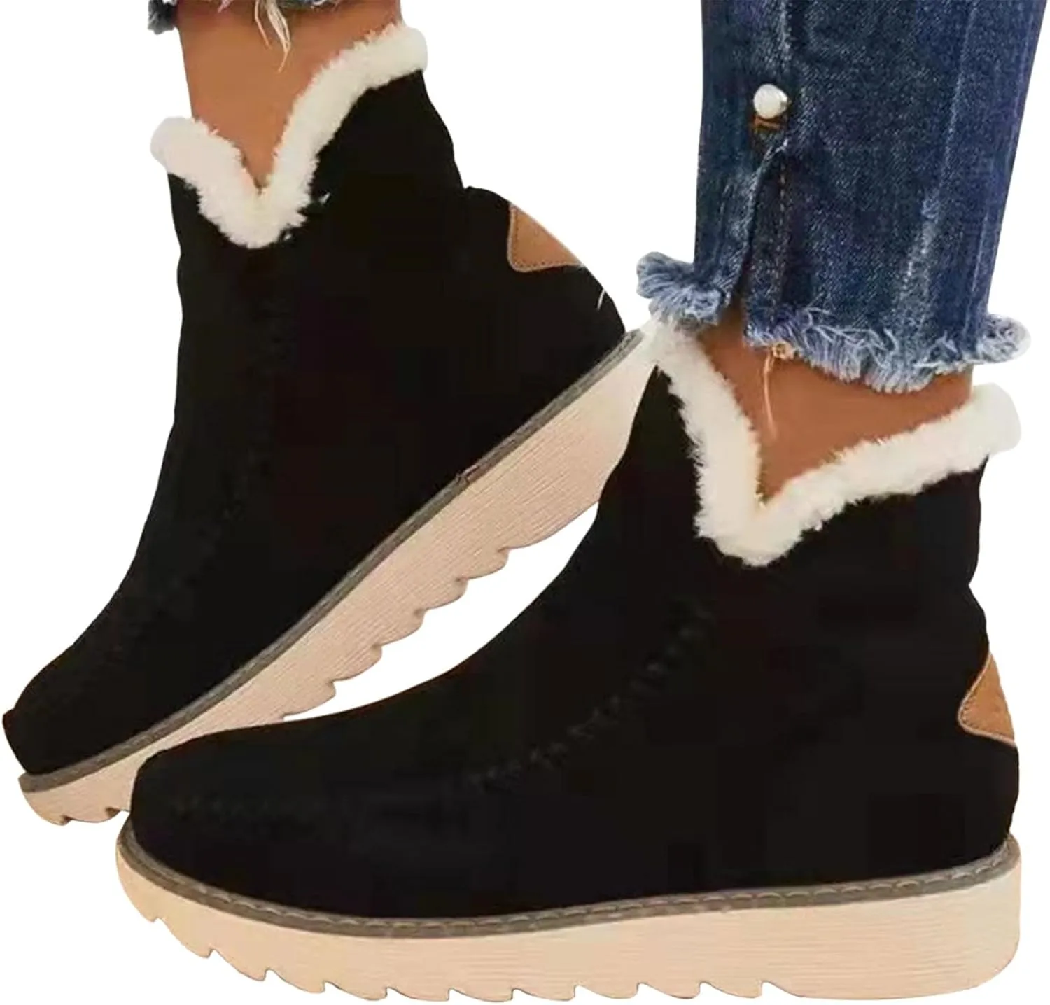 Womens Snow Boots Waterproof Wide Size 7 White Snow Boots Women Winter Brown Fur Boots for Women Waterproof Boots for Winter Waterproof Botas De Invierno Para Mujer Negras