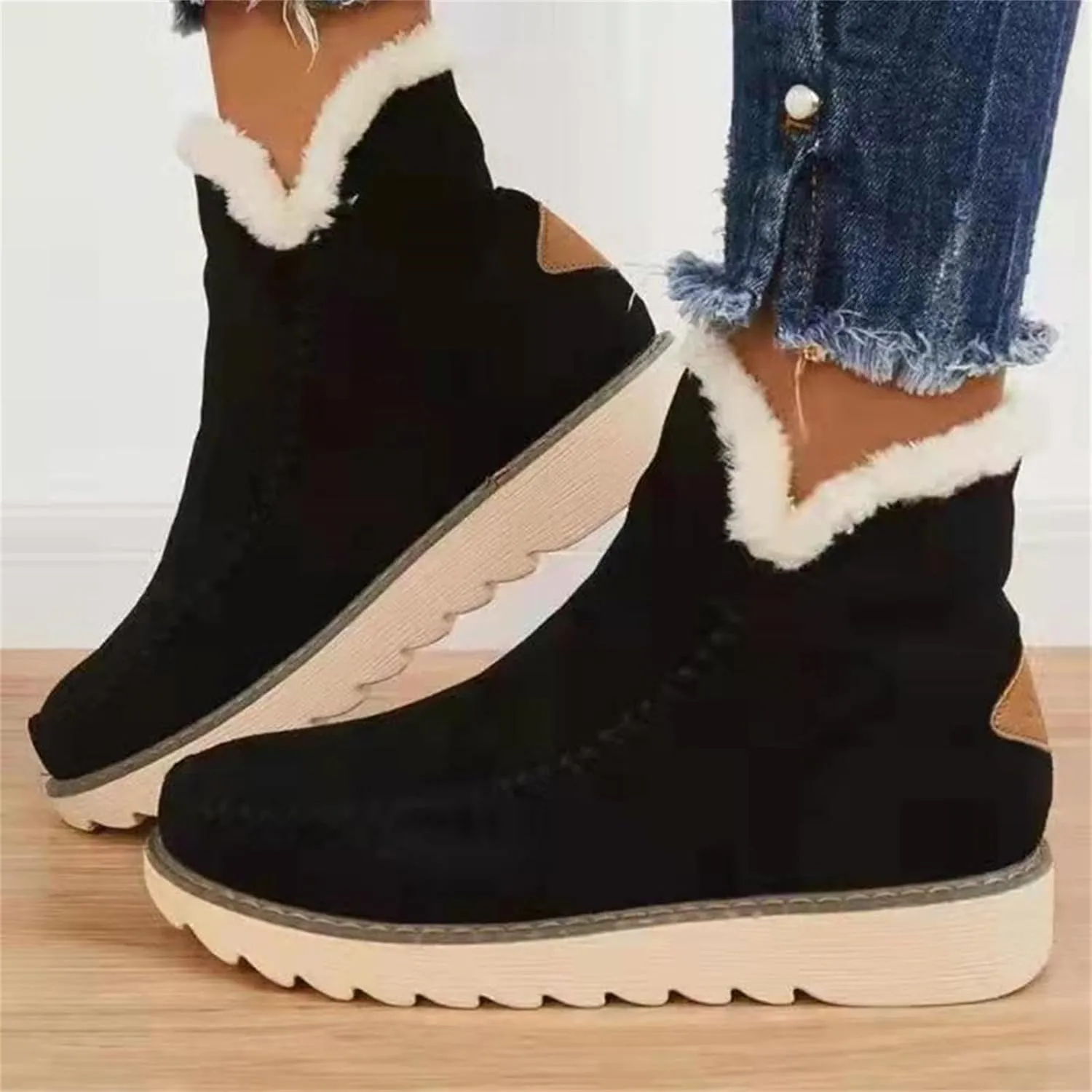 Womens Snow Boots Waterproof Wide Size 7 White Snow Boots Women Winter Brown Fur Boots for Women Waterproof Boots for Winter Waterproof Botas De Invierno Para Mujer Negras